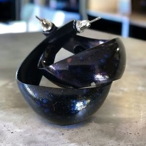 Vintage 1960s Pop Art Black Splatter Enamel Hoop Style Earrings